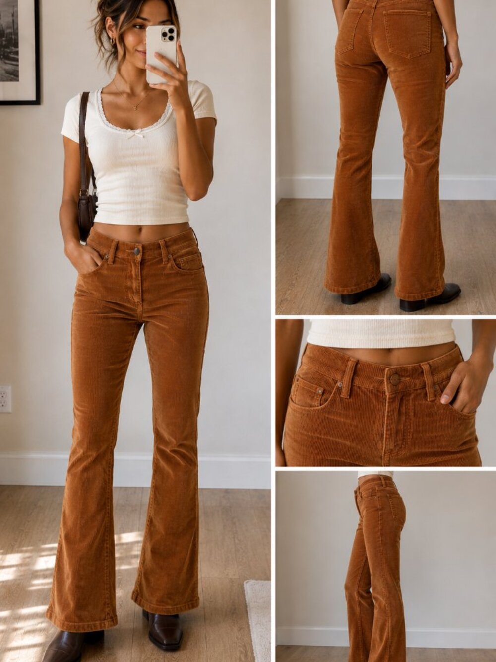 Vintage Style Corduroy Pants Womens 00 Brown High Rise Straight Leg